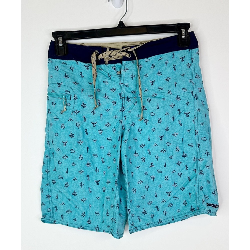 Patagonia Board Shorts Men's 28 Swim Surf Drawstring Cactus Print Blue